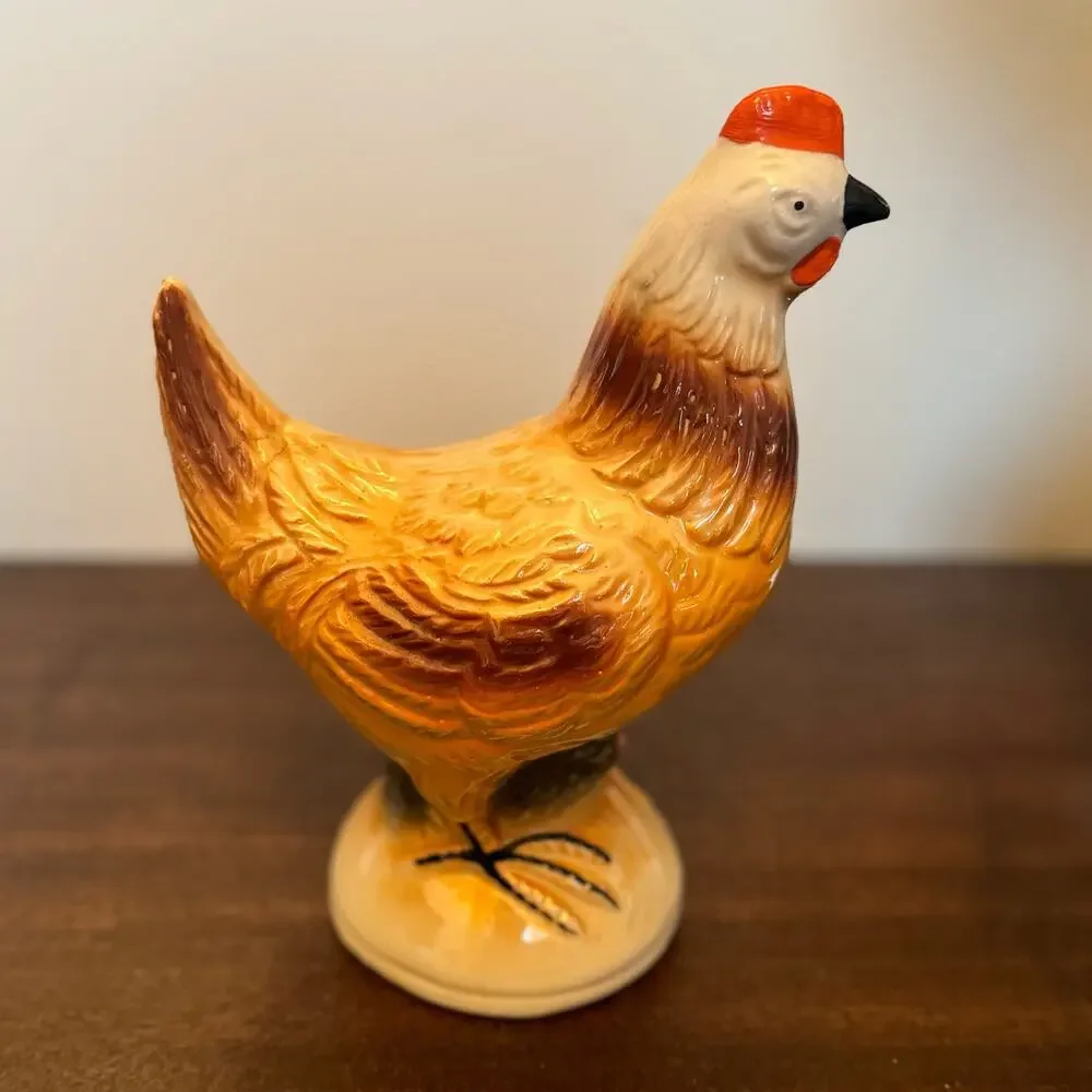 VTG Chicken Hen Ceramic Figurine Hand Painted Hen Farmhouse Décor Cottage Core